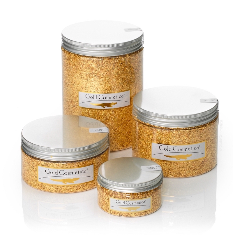 GoldCosmetica Flakes in Container Header Banner Mobile